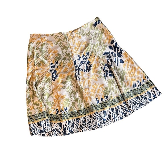 JohnPaulRichard Satin A Line Tulip Skirt in Green, Gold and Navy Pattern Size XL - Picture 2 of 9